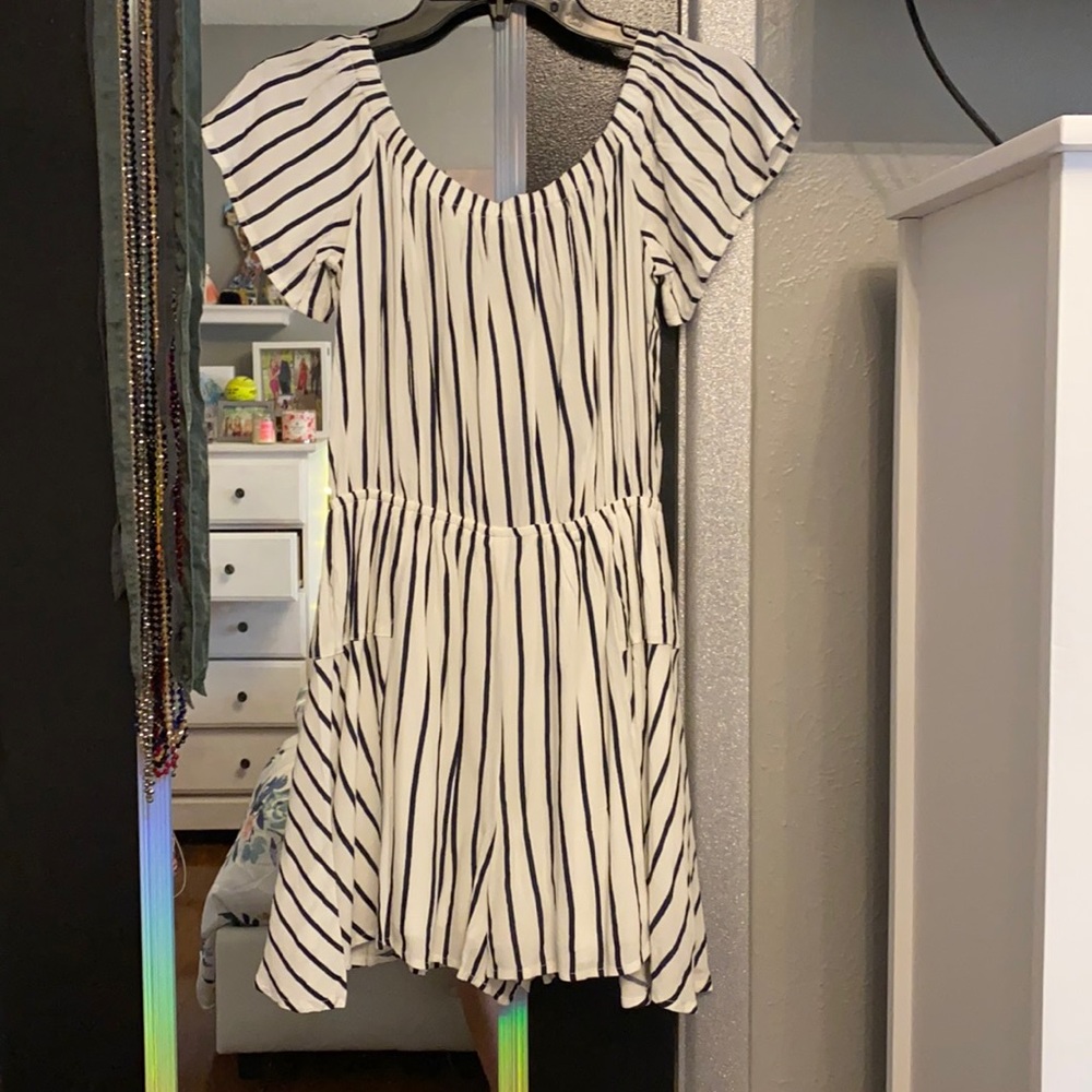 white & black striped romper